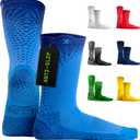 LUX Sports Thin Grip Socks for Cleat Sports - Moisture-Wicking Anti Slip Socks for Men & Women - Soccer, Football, Baseball (One Size, Blue)