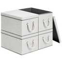 DIMJ Storage Bins with Lids - Decorative Storage Boxes with Lids and Soft Rope Handles, Foldable Storage Baskets for Organizing, Fabric Storage Bins for Shelf Closet Nursery Bedroom, 4 Pack White Grey
