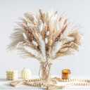 130PCS Natural Dried Pampas Grass Boho Home Decor Bouquet Phragmites Dried Flowers Bouquet for Wedding Floral Arrangements Living Room Decorations 