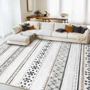 BESTSWEETIE 8x10 Area Rugs for Living Room Washable Moroccan Farmhouse Neutral Geometric Low Pile Non-Slip Soft Print Pattern Rug for Bedroom Kitchen Dining Room Entryway Black/Brown (8' x 10' (Rectangular), Black/Brown)
