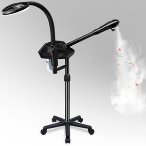 Professional Facial Steamer on Wheels, 2-in-1 Facial Steamers with 5X Magnifying Lamp, Facial Steamer for Facial Deep Cleaning and Hydration, Facial Humidifier for Spa, Salon and at Home Use