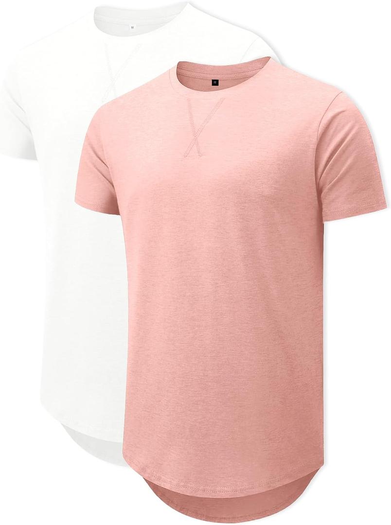 Comdecevis Mens Casual T-Shirts Short Sleeve Curved Hem Hipster Tees | Hip hop longline shirts, Cotton Blend, Soft & stretchy, Regular fit tshirt, Beach & streetwear, Business work & workout (Pink, S)