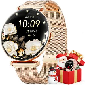Hwagol Smart Watch for Women with Android iPhone Compatible[Calls/Metal Thin Body],1.43" Micro-Spherical AMOLED Screen,Sports Watch with Sleep/Heart Rate Monitor,Pedometer for Steps Miles