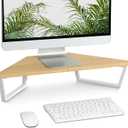 6 inch Triangle Monitor Stand Riser, Desktop Corner Stand with Metal Leg Wood Computer Stand with Storage Laptop Riser Office Organization (Maple)