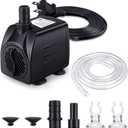 CWKJ Fountain Pump, 220GPH(15W 900L/H) Submersible Water Pump, Durable Outdoor Fountain Water Pump with 6.5ft Tubing (ID x 1/3-Inch), 3 Nozzles for Aquarium, Pond, Fish Tank, Water Pump Hydroponics