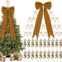 Khaki Christmas Tree Decorations Bows and Berry Picks Set Include 1 Pcs 16 x 40'' Large Tree Topper Bow 24 Small Khaki Velvet Bows 24 Berry Picks Xmas Ornaments for Home Birthday Holiday Decor