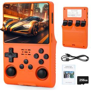 R40S Pro Handheld Retro Gaming Console  256GB Storage, 3800mAh Battery, 3.5" Full-Lamination IPS Screen, 20+ Emulators, Preloaded 30,000 Games, Multiplayer Support (Orange)