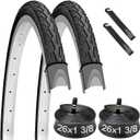 26x1 3/8 (37-590) Bike Tires and 26" Bike Tubes Schrader Valve with 2 Tire Levers for 26 x 1 3/8 37-590 Urban City Commuter Bike Tires and Tubes Rubber Puncture Resistant, 2-PCS