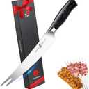 TUO BBQ Knife, 8 inch Roast Cutting Knife with Fork Tip for Grilled Meat Cutting, Serrated Edge, High Carbon German Steel, Comfortable Pakkawood Handle (1.4")