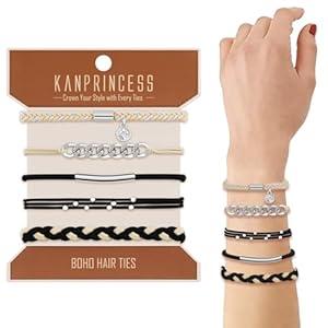 Hair Ties For Girls and Women, Boho Hair Ties Set of 12, Elastic Hair Bands, Hair Tie Bracelet, Ponytail Holders for Daily Life, Sport, Cooking, Working