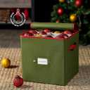 ZOBER Christmas Ornament Storage Box - Stores 64 3" Ornaments, With Dividers - Ornament Organizer Storage Box, Durable Christmas Containers Holder, Dual Zipper - Green