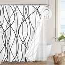 ORTIGIA 3 in 1 Shower Curtain and Clear PEVA Liner Set with 12 Rust Proof Double Sided Metal Shower Curtain Hooks, Striped Shower Curtain Waterproof for Bathroom 72 Wx72 H (Charcoal)