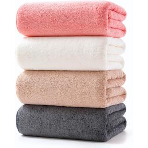 Towels 4 Piece Soft Microfiber Bath Towel Set Salon Gym Yoga Travel Super Absorbent Lightweight Quick Dry and Durable, 55" L x 27" W, 4 Pack Multicolour Red