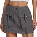 luvamia Skorts for Woman High Waisted Cargo Pocket Elastic Waist Fast Dry Casual Hiking Tennis Sports Skirts with Shorts (Gray, S)