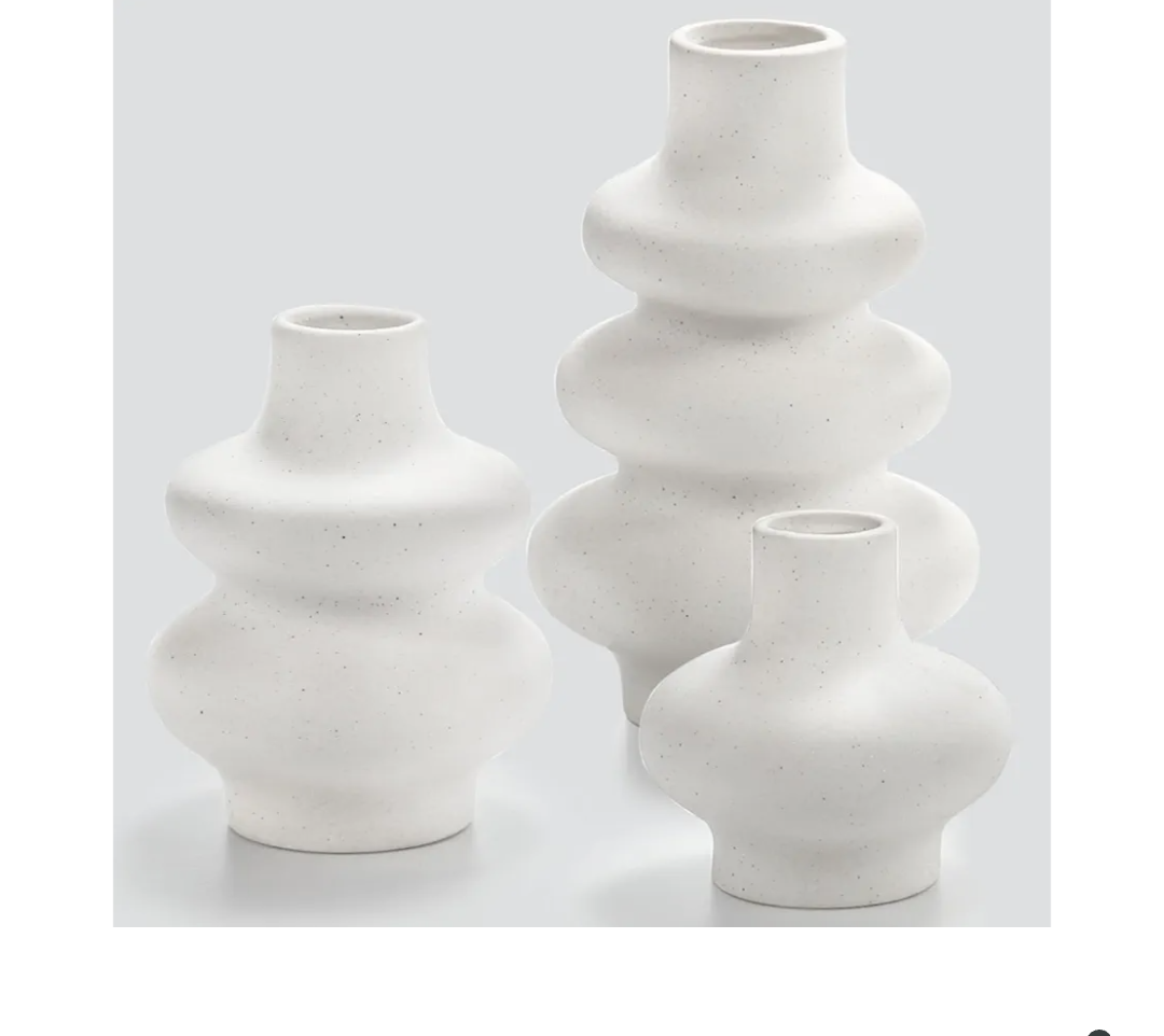 Goaste 2 Pack White Ceramic Vases, Modern Minimalist Bohemian Decor, Decorative Boho Dried Flower Vase, Round Matte Donut Pampas Grass Vase for Wedding Centerpieces Dinner Table Home Decoration
