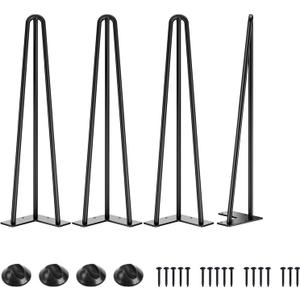 SMARTSTANDARD Hairpin Table Legs 20 Inch, 1/2'' in Diameter 3 Rods, Metal Home DIY Projects for Nightstand, Coffee Table, Dresser with Rubber Floor Protectors, Black, 4PCS