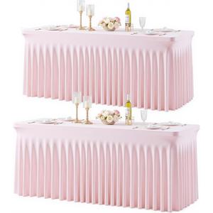 2 Pack Pink Table Cloth for 6 Foot Rectangle Tables Spandex Fitted Tablecloth 6ft Stretch Table Covers Skirt Pink Banquet Tablecloths Wrinkle Free Tablecloth for Party Wedding Birthday Event