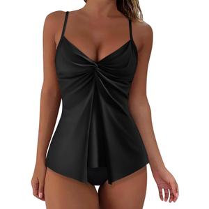 SUUKSESS Women's Tummy Control Tankini Swimsuit Push Up Knot Front Bathing Suit, Size X