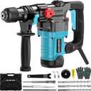 GEARPASS 1-1/ 4" SDS-Plus Rotary Hammer Drill, 12.5 Amp Heavy Duty Rotary Hammer, 3 Functions with Safety Clutch, 6 Speed, Corded Rotomartillo for Concrete, Drill Bits, Flat/ Point Chisels Included