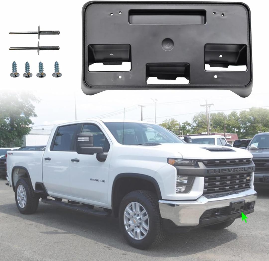 Front License Plate Frame for Chevy Silverado 2500 3500 HD 2020 2021 2022 2023 Front Bumper License Plate Holder Mounting Bracket Replace # GM1068212 84186106