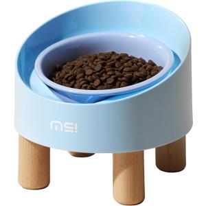 MS!MAKE SURE Cat Bowls, Adjustable Elevated Ceramic Cat Bowls with Anti-Slip Rubber Pad, Splash Guard, Lead & Cadmium Free, Whisker Friendly, for Puppies & Cats - 5.1" Wide, 295ML (10 oz), Blue (Spring Rolls-Blue)