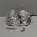 Sugar and Creamer Set, Coffee Serving Set, Stainless Steel Latte Milk Cup Cream Jug and Sugar Bowl with Lid and Spoon Tray Server for Coffee Tea Pepper Spices