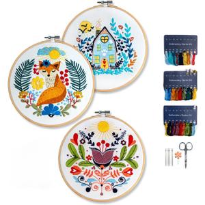 Hearthfire Hygge Embroidery Kit for Beginners | Scandinavian Folk Art Beginner Embroidery Kit for Adults | Fox, House, Flower Cross Stitch Kits for Beginners | Needlepoint Kits for Adults