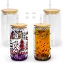 AGH 4 Pack Snow Globe Tumbler 16 oz Sublimation Snow Globe Glass Tumbler with Pre Drilled Hole Double Wall Snowglobe Glass Cups for Snow Globe Glitter DIY