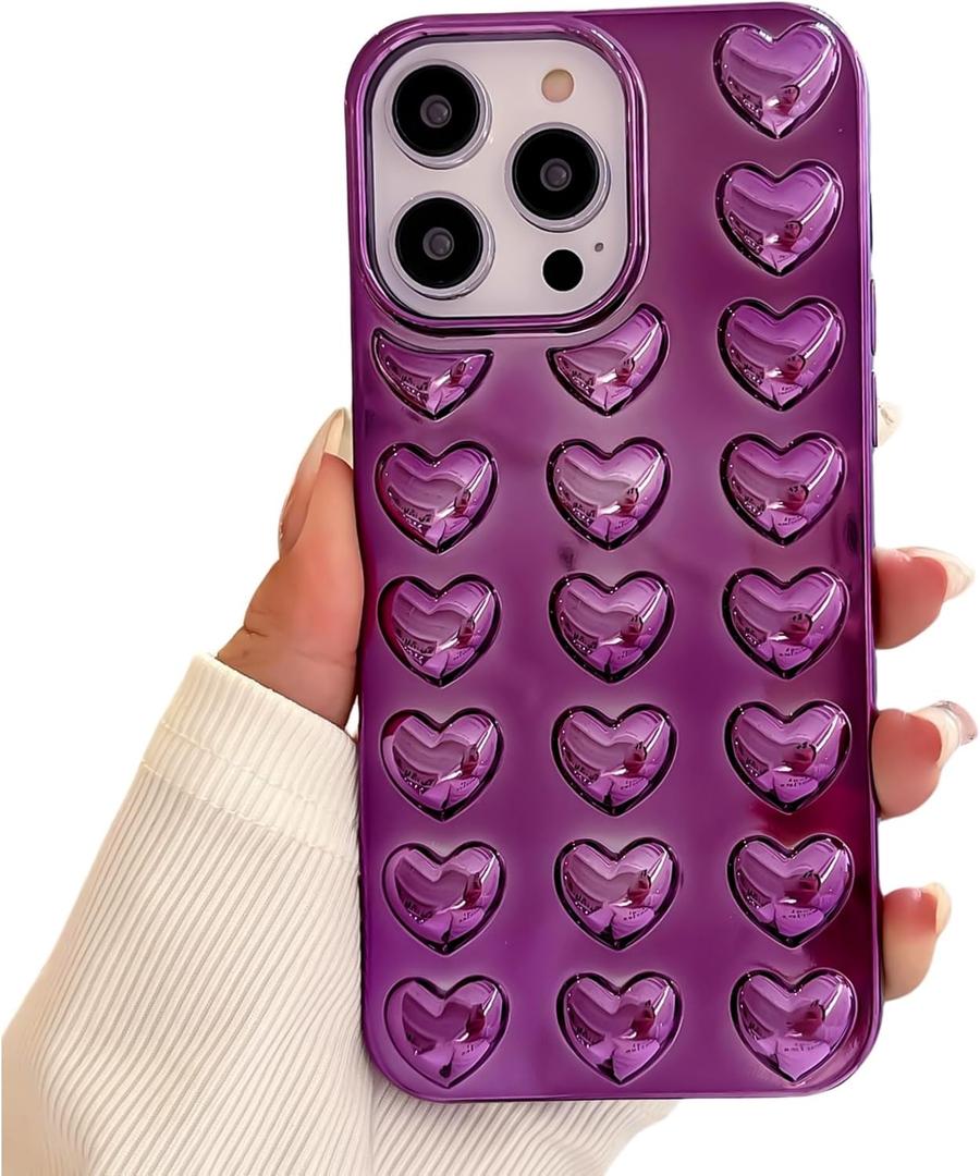 Pretaco for iPhone 15 Plus Case, [Premium Chrome Heart Black][Shiny Electroplated 3D Heart][Stylish Creative Case] Soft TPU Drop and Shock Resistant for Women and Girls 6.7