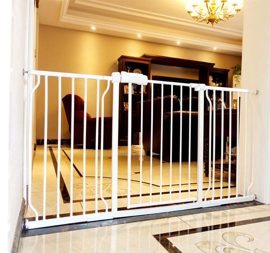 ALLAIBB Extra Wide Baby Gate Pressure Mount Auto Close White Metal Child Dog Pet Safety Gates with Walk Through for Stairs,Doorways,Kitchen and Living Room(71.65-76.38"/182-194cm)