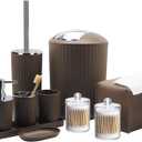 Bathroom Accessory Set - 10 Piece Brown Bathroom Accessories Set with Trash Can, Toothbrush Holder and Cup, Soap Dispenser, Soap Dish, Toilet Brush Holder, Vanity Tray, Qtip Holder, Tissue Box Cover
