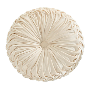 Round Throw Pillow 15.7inch - Soft Floor Cushion With Handmade Pleats for Couch, Sofa, Bed, Living Room - Velvet Decorative Pillow
