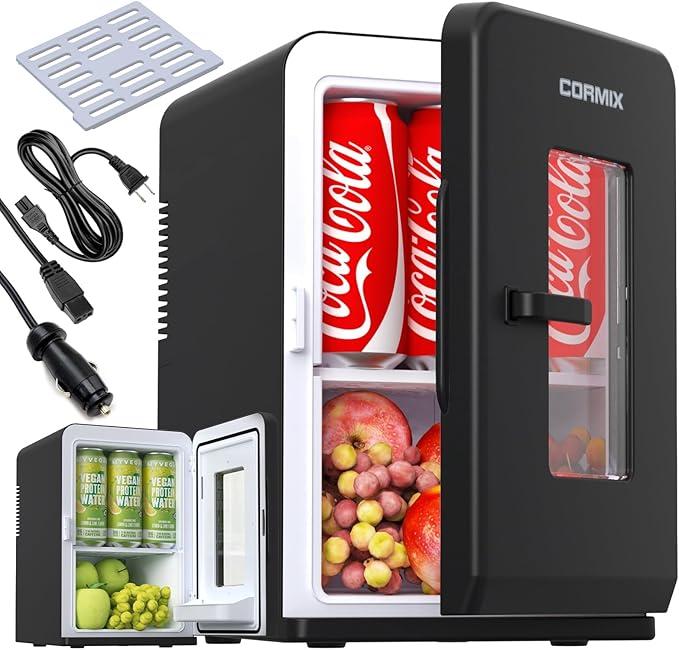 Mini Fridge for Bedroom, 15L Small Fridge for Car, Office Desk & Dorm Room, 110V AC/DC Portable Thermoelectric Cooler & Warmer for Skincare, Food, Drinks, Black