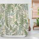 Vintage Fern Leaf Leaves Sage Green Shower Curtain, Rural Eucalyptus Plant Natural Farmhouse Floral Botanical Art Printed Fabric Waterproof Curtain for Bathroom w/12 Plastic Hooks