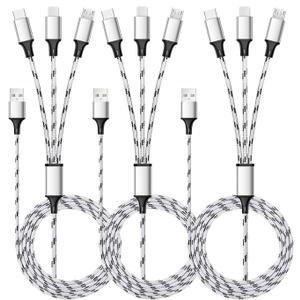 Multi Charging Cable, 5ft 3Pack Multi Charger Cable Nylon Braided Multiple USB Universal 3 in 1 Charging Cord Adapter with Type-C, Micro USB Port Connectors for Cell Phones and More