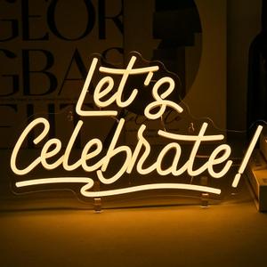 Ineonlife Let's Celebrate Neon Sign Warm White Letter LED Neon Lights for Bedroom Wall Decor Words USB Powered Neon Signs for Living Room Dining Room Bar Club Hotel Restaurant Party Wall Decoration