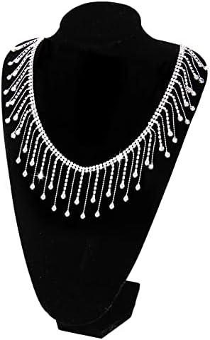 THARAHT Rhinestone Fringe Trim Beaded Fringe Trim Rhinestone Ribbon Tassel Chain for Jeans Clothing Accessories DIY Decoration 0.5Yard,Silver