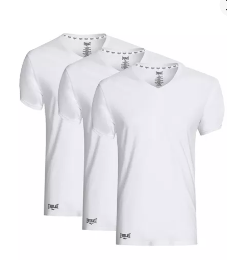 Everlast Men’s 3 Pack V-Neck Essential Undershirt Tagless Breathable Mens T Shirt, Size Small