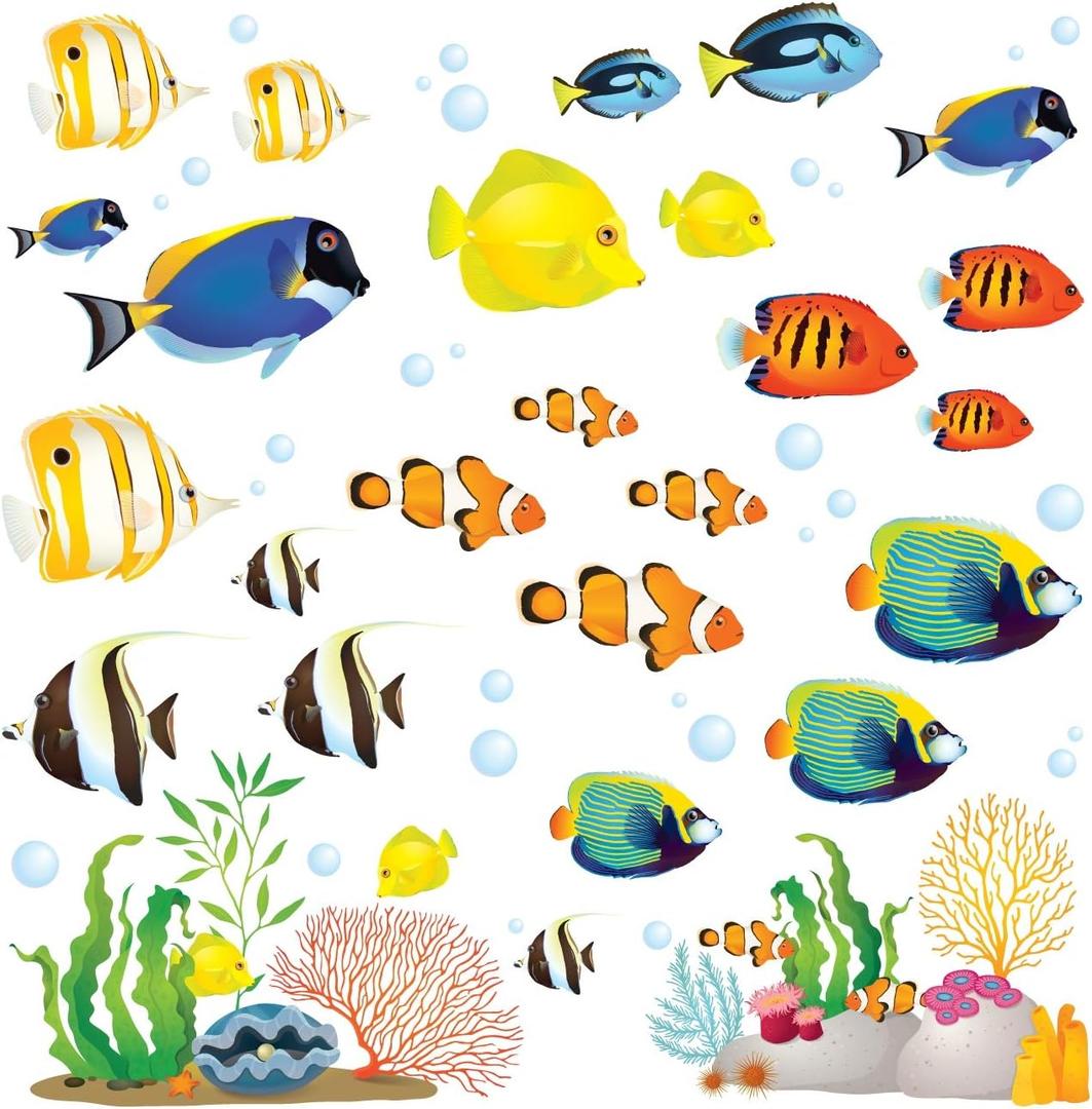 DECOWALL DS-8035 Coral Reef Fish Kids Wall Stickers Wall Decals Peel and Stick Removable Wall Stickers for Kids Nursery Bedroom Living Room (Small)