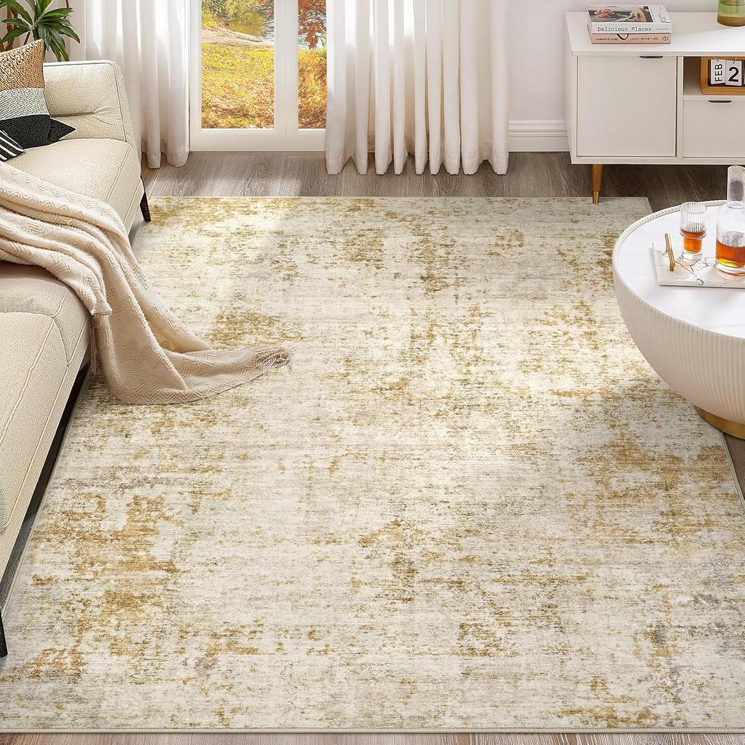 8x10 Area Rug Living Room Rugs - Washable Neutral Modern Abstract Soft Thin Large Rug Indoor Floor No Slip Rug Carpet for Bedroom Under Dining Table Home Office Decor - Golden Brown (8' x 10')