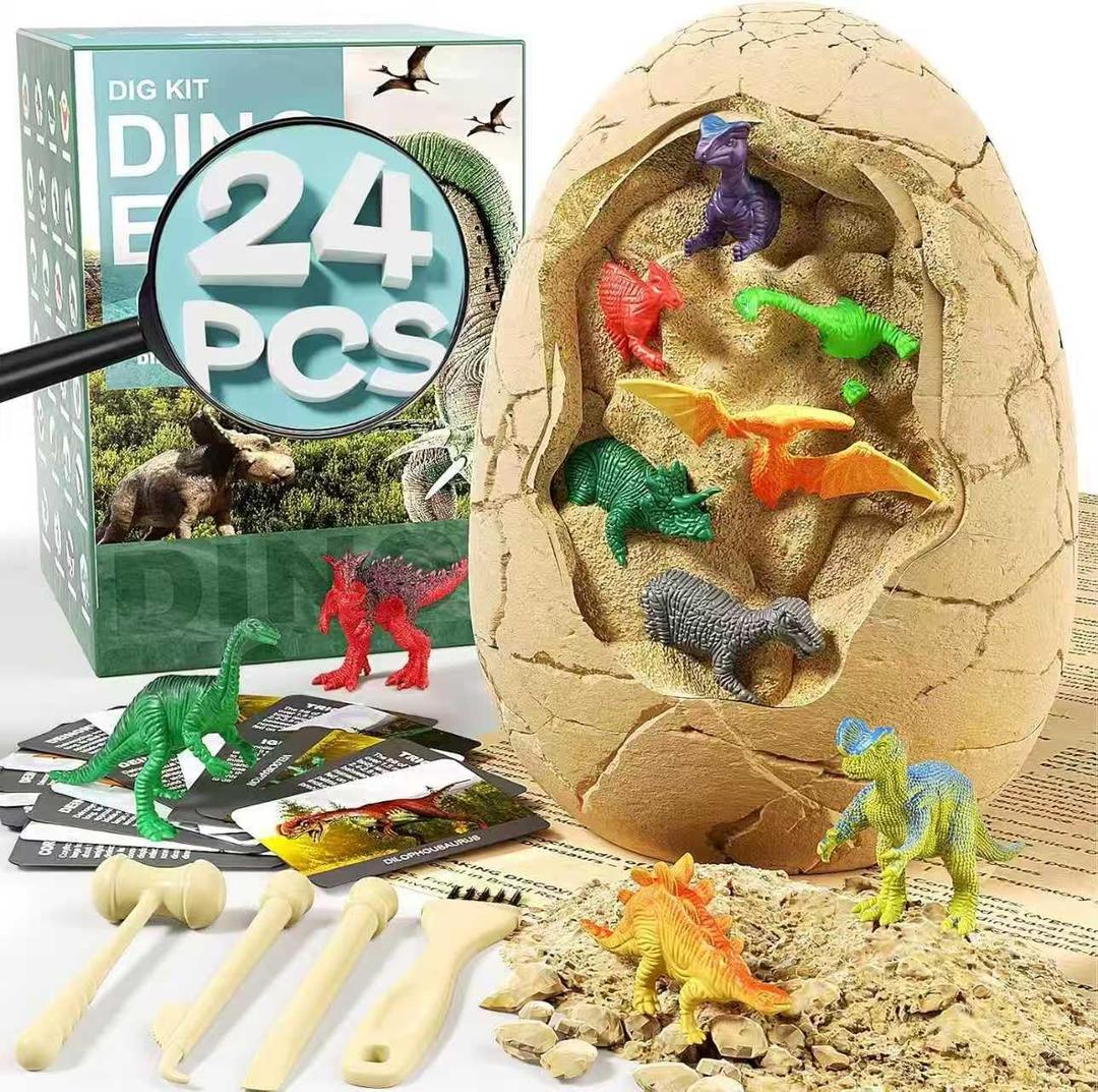 Uregoio 24 Unique Dinosaurs Excavation Kit, Jumbo Dino Egg Dig Kit Toys with Tools & Learning Cards, STEM Science Experiments Gift for Kids 3-12 Years OldEaster Birthday Party Favors for Boys & Girls