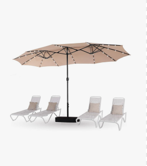 HERA'S PALACE 15ft Patio Umbrella with Base Included Double Sided Outdoor Umbrella for Patio Table Umbrella Outdoor 36 LED Solar Lights for Garden