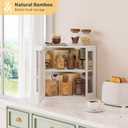 Corner Bread Box for Kitchen Countertop,Bread Storage for Homemade Bread, Double Layer Large Bamboo Kitchen Storage Bin with Window (White, Medium)