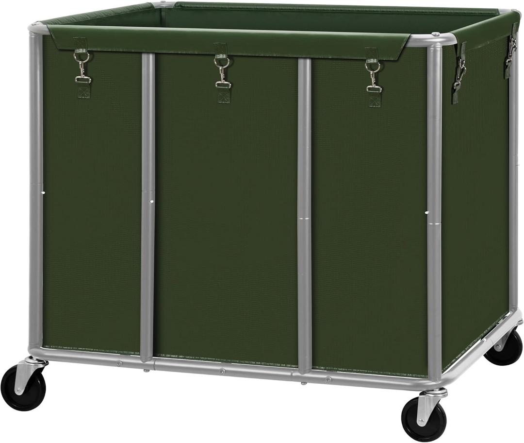 STO STO Commercial Laundry Cart with Lockable Wheels, Extra Large 420L Industrial Rolling Laundry Hamper with Metal Frame, Laundry Basket Trolley with Removable Waterproof Bag, 400 lbs Load, Green