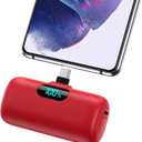 Mini Portable Charger 5000mAh Power Bank,15W PD USB C Cell Phone Portable Power, LCD Display Battery Pack Compatible With iPhone 15/15 Plus/15 Pro/15 Pro Max/Android/Samsung/Moto/LG (Type-C Only) (Red)