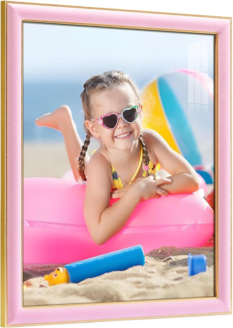 16x20 Velvet Picture Frame, Pink 16x20 Velvet Photo Frame with Vintage Gold Border, 16 by 20 Poster Frame with HD Real Glass Horizontal & Vertical Display for Tabletop and Wall Decor (1 Pack)