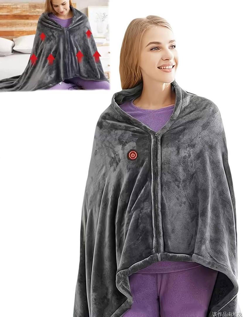 Cordless Outdoor Throw Blanket,Portable Cordless Heated Blanket Battery Operated,Rechargeable Heated Blanket with 3 Heating Levels, for Office,Camping,Indoor & Outdoor Activities (1pcs, Gray)