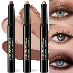 3 PCS Cream Eyeshadow Sticks Set - Highly Pigmented, Long-Lasting & Creaseproof Matte Glitter Eye Shadow Sticks, Easy Blendable Shimmer Eye Highlighter Pencil, Daily Makeup for Women - Set A