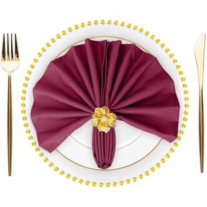 SuperO Set of 40 Cloth Napkins 17 x 17 Inch, Polyester Solid Washable Dinner Napkins with Hemmed Edges,Great for Restaurant, Wedding and Party(Burgundy)