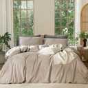 MooMee Bedding Duvet Cover Set 100% Washed Cotton Linen Like Textured Breathable Durable Soft Comfy (Heathered Taupe, King 104"x90")